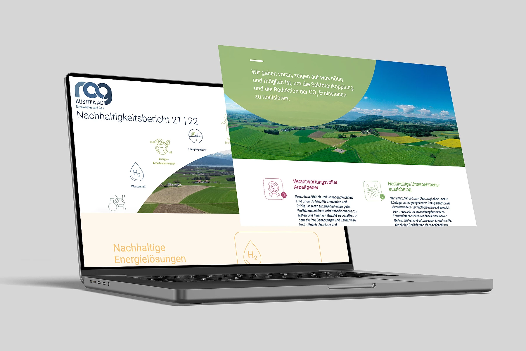 RAG Nachhaltigkeitsbericht 2021/22 auf einem Laptopbildschirm