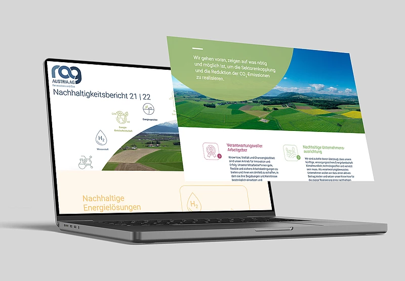RAG Nachhaltigkeitsbericht 2021/22 auf einem Laptopbildschirm